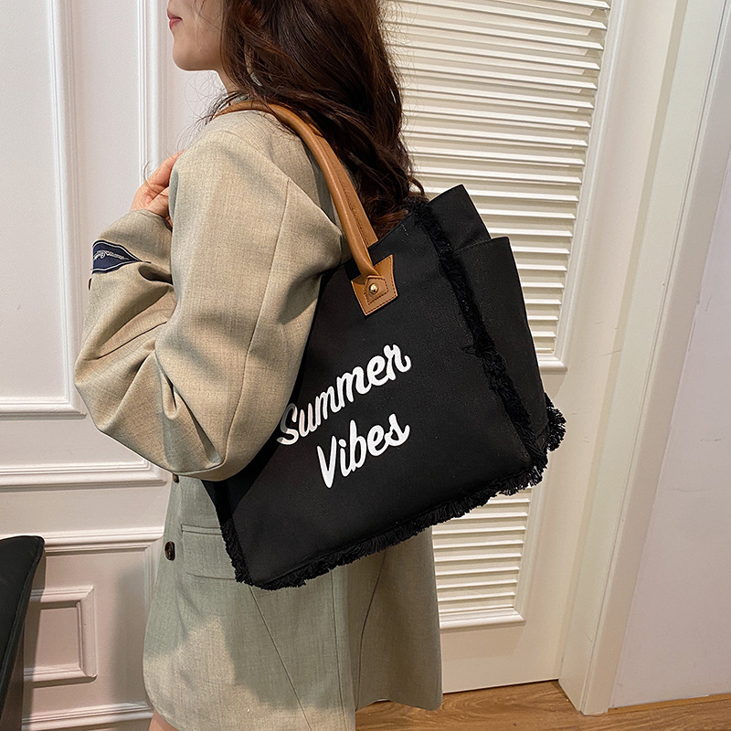 Cross-Border Japanese and Korean Simple Women's Bag 2025 New Fashion Retro Print Tote Bag Large Capacity Handbag Underarm Bag