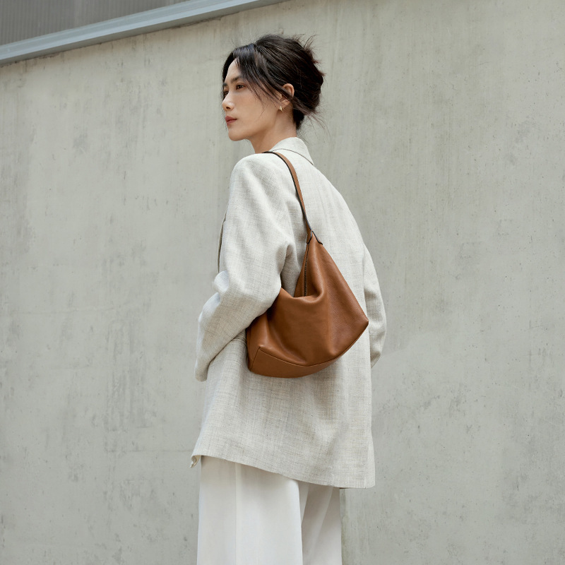 【Ximengyao Same Style】Qiu Zhen Vegetable-Tanned Cowhide Leather Underarm Classic Hobo Casual Commuter Genuine Leather Dumpling Women's Bag