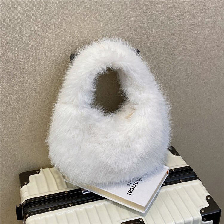 New Foreign Trade Imitation Fox Fur Small Bag Plush Underarm Single Shoulder Bag Handheld Storage Bag Autumn Winter Women's Handbag