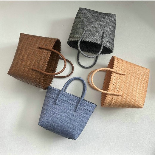 Handwoven Handbag Large Capacity Plastic Woven Basket Small Square Bag Gift Bag Simple Handheld Versatile Women's Bag